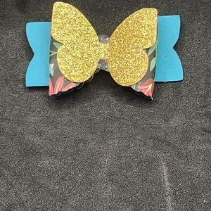 Hand Crafted Gold Glitter Butterfly Hair Bow Faux Leather